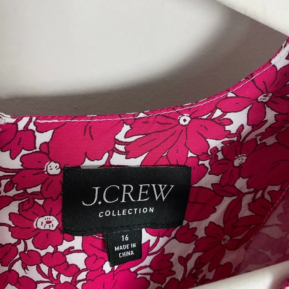 J. Crew Collection Midi Dress Drapey Floral Pink Puff‎ Sleeve V Neck Size 16